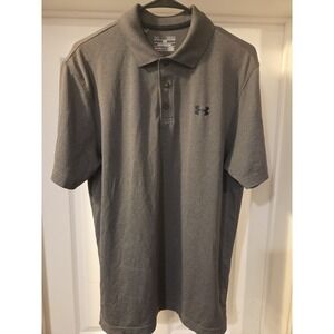 Under Armour Polo Shirt Mens Mediu Gray Short Sleeve Solid Heat Gear Loose Fit